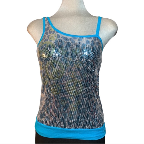 JUSTICE Girl  Blue   Embellished  Silver Sequin Top Size 14 - Picture 6 of 11